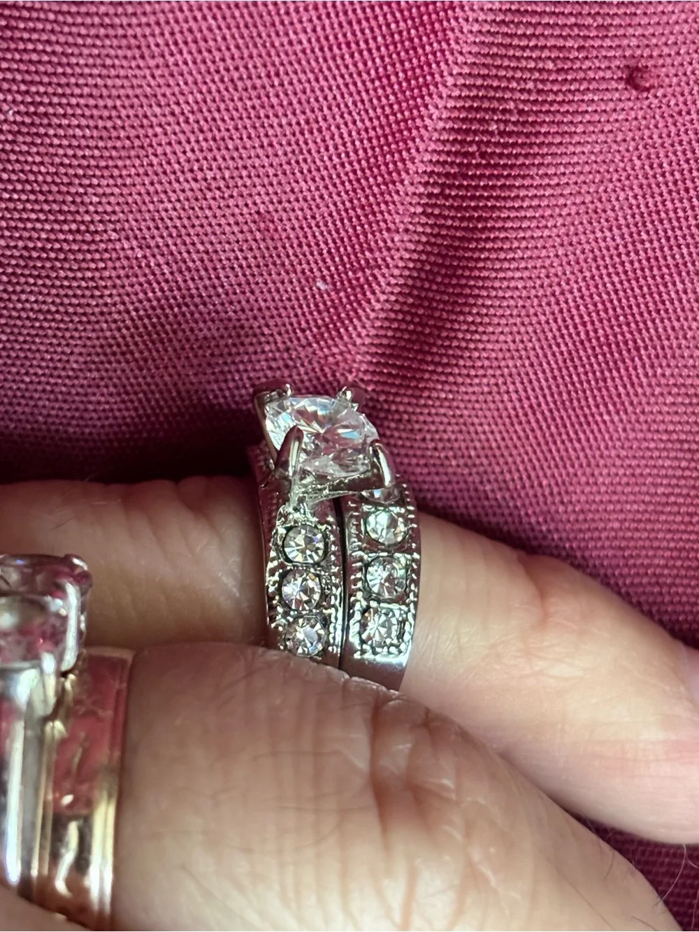 Silver-Tone Bridal Ring Set with Clear Crystals - Classic Sparkle